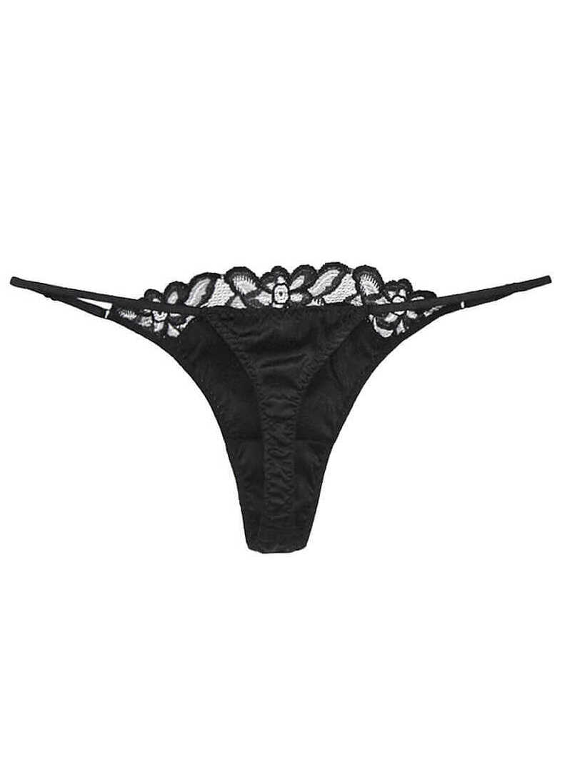 T-back Silk Panty with Embroidered Flowers