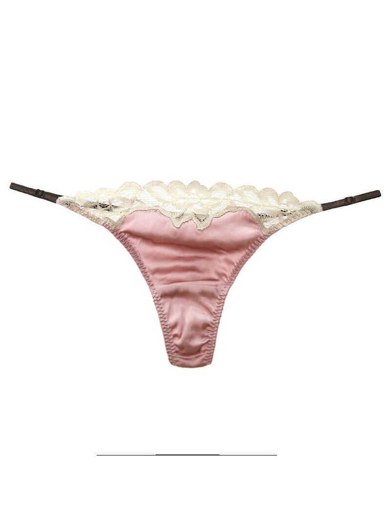 T-back Silk Panty with Embroidered Flowers