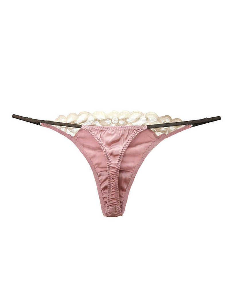 T-back Silk Panty with Embroidered Flowers