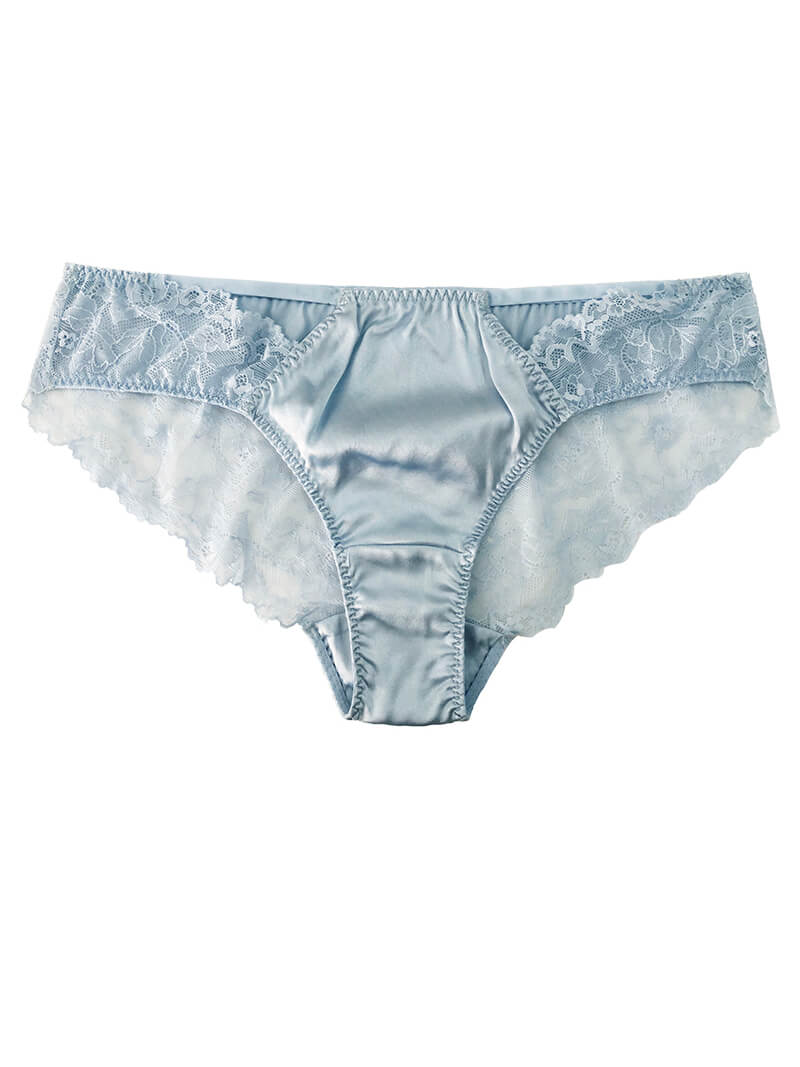 Natural Silk, Blue Silk Panties With White Lace, Silk Lingerie -  Canada