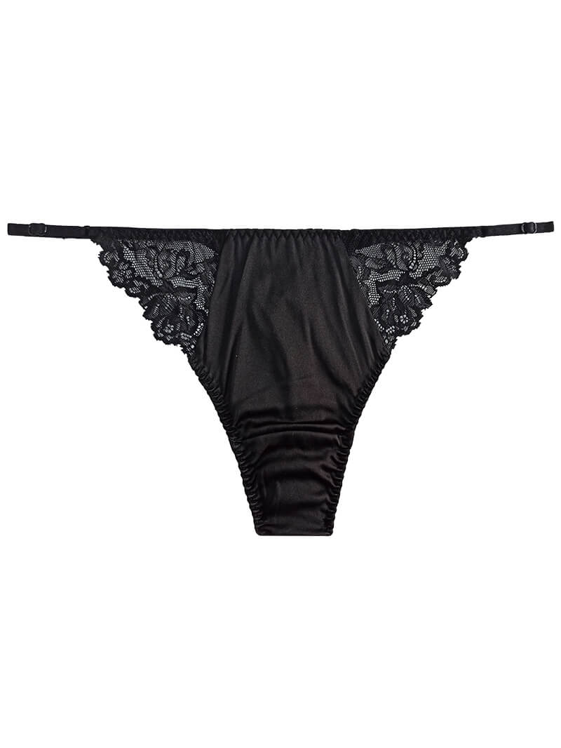 Silk Thong Panty with Pretty Flower Lace