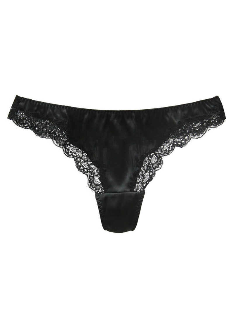 Silk G-string Briefs with Floral Lace Edge