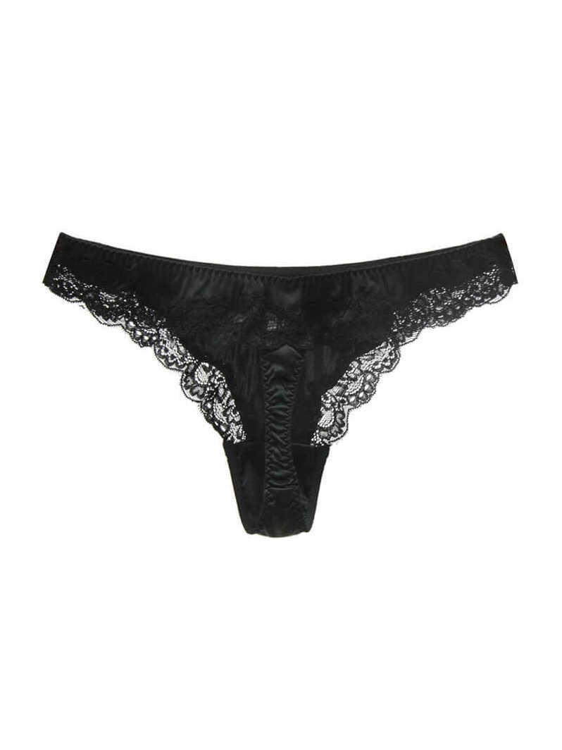 Silk G-string Briefs with Floral Lace Edge