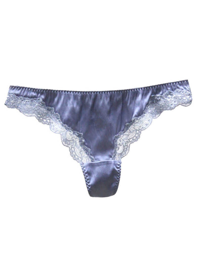 Silk G-string Briefs with Floral Lace Edge