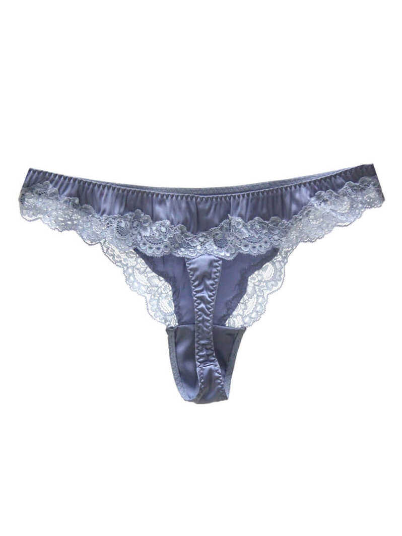 Silk G-string Briefs with Floral Lace Edge