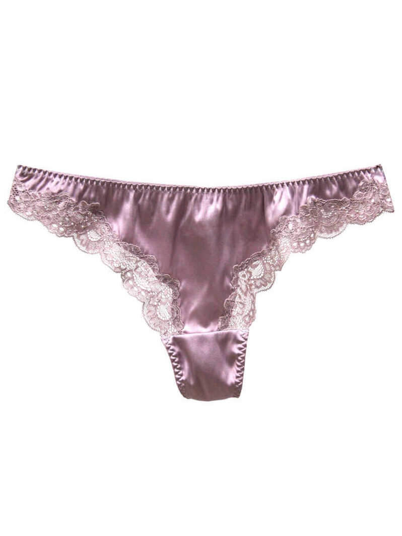 Silk G-string Briefs with Floral Lace Edge