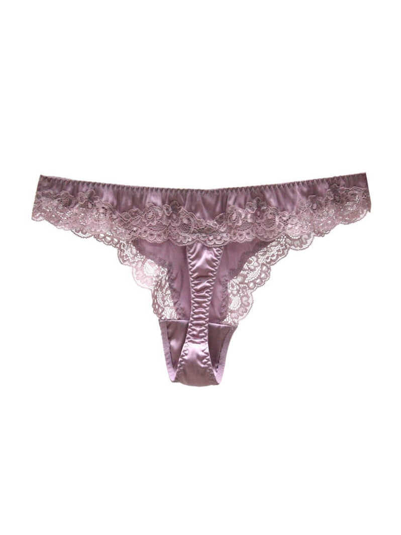 Silk G-string Briefs with Floral Lace Edge