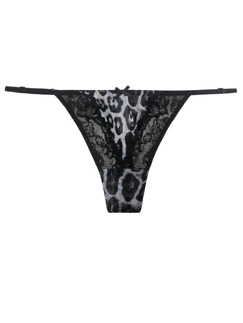 Leopard Printed Mesh and Lace Silk Panty