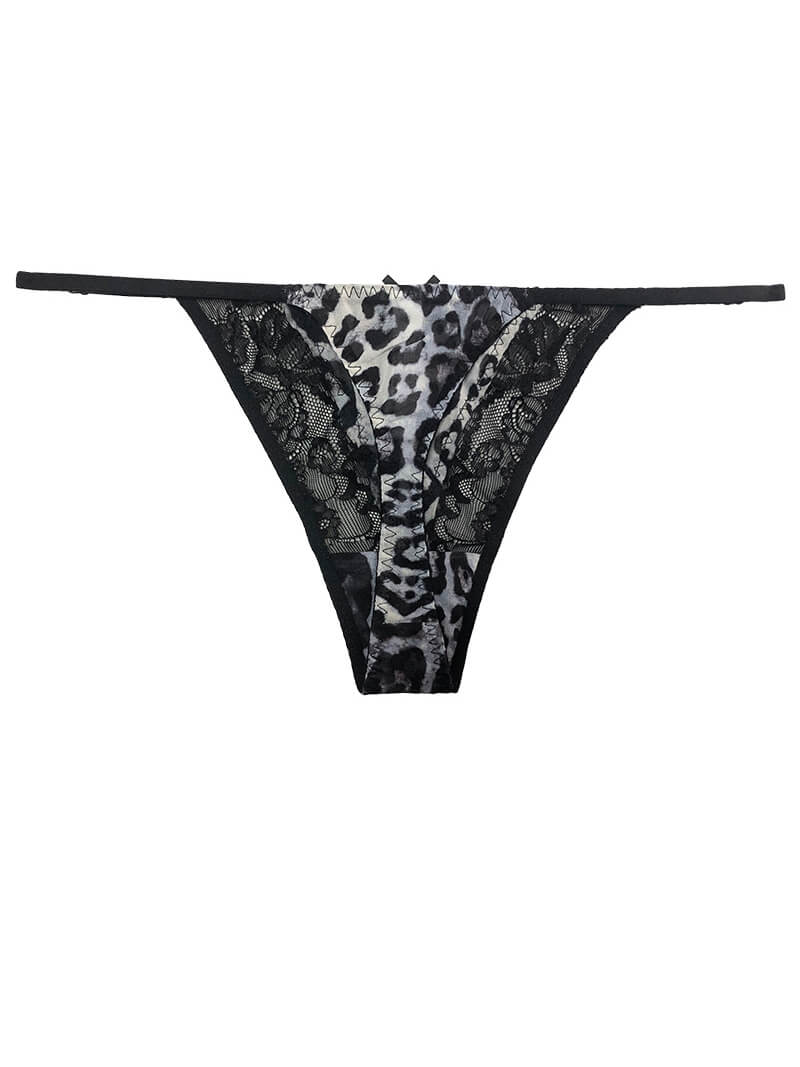 Leopard Printed Mesh and Lace Silk Panty