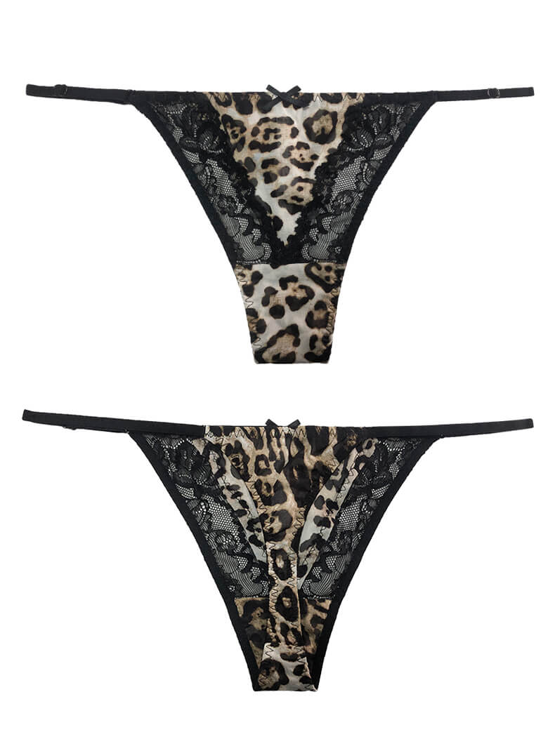 Leopard Printed Mesh and Lace Silk Panty