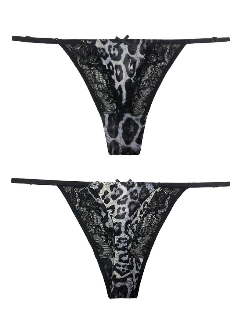 Leopard Printed Mesh and Lace Silk Panty