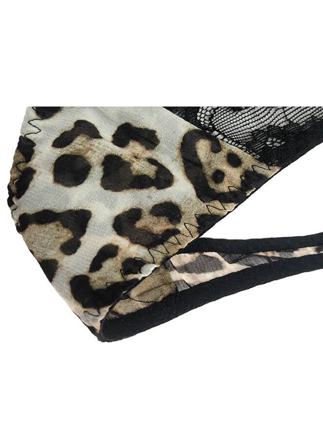 Leopard Printed Mesh and Lace Silk Panty