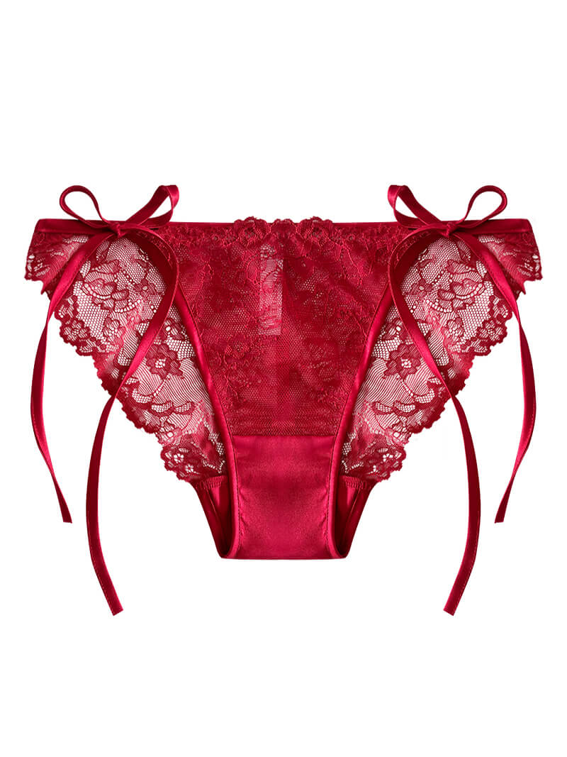 Red Lace-up Charmeuse Silk Panty