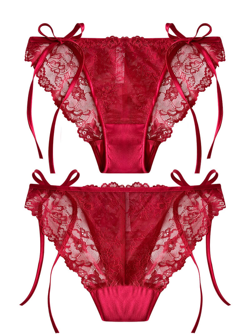 Red Lace-up Charmeuse Silk Panty