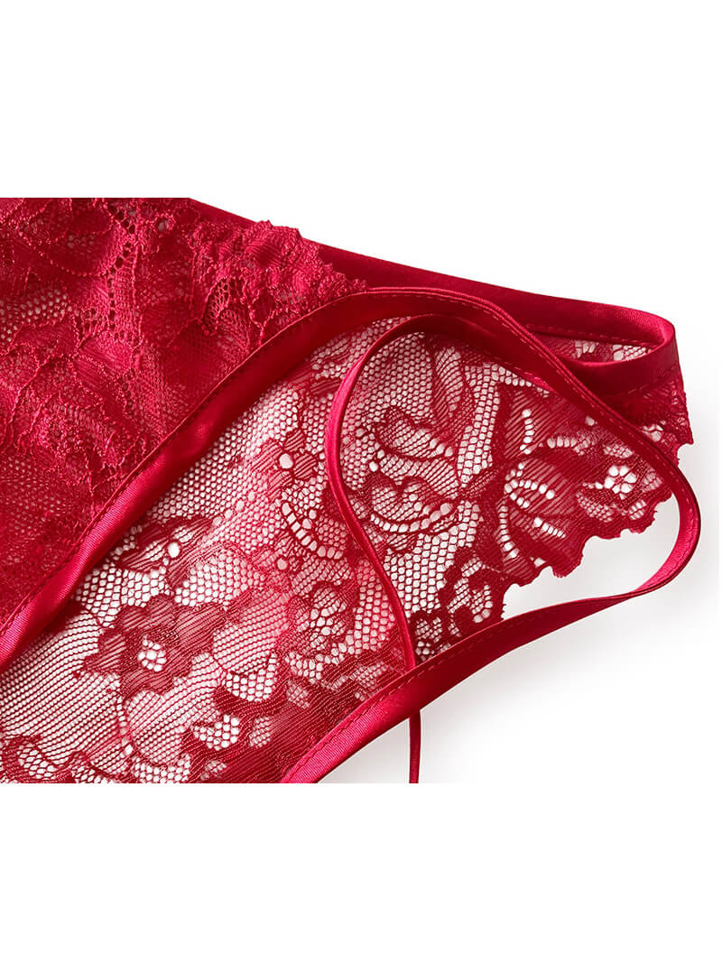 Red Lace-up Charmeuse Silk Panty