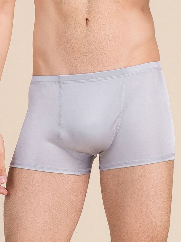Men\'s Solid Color Mid-Waist Silk Boxer Shorts