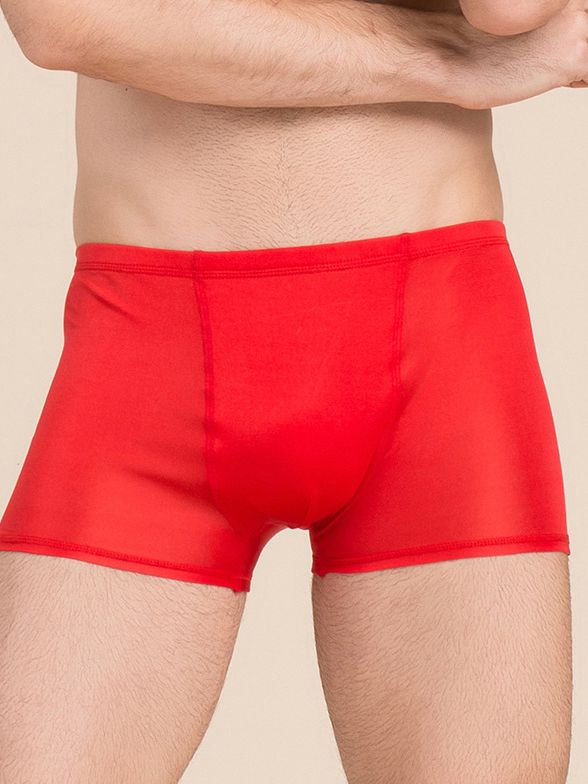 Men's Solid Color Mid-Waist Silk Boxer Shorts