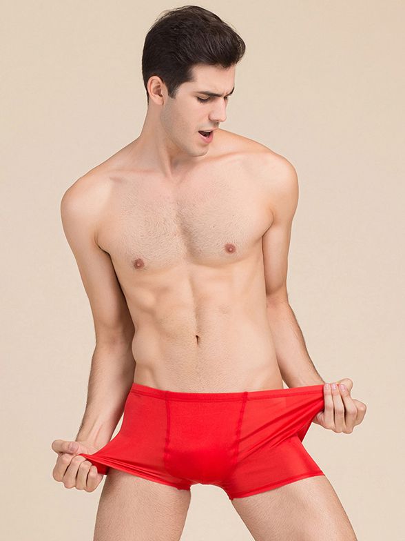 Men's Solid Color Mid-Waist Silk Boxer Shorts