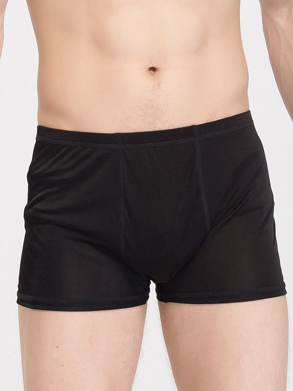 Men's Solid Color Mid-Waist Silk Boxer Shorts