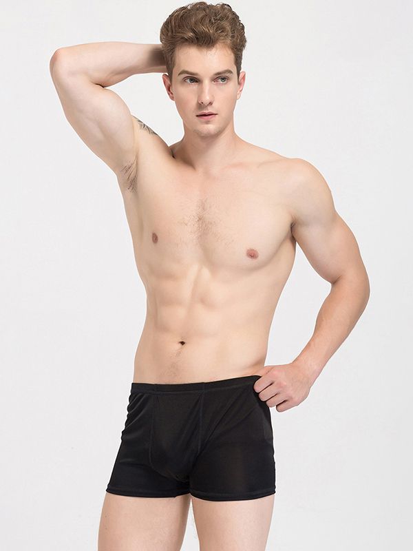 Men's Solid Color Mid-Waist Silk Boxer Shorts