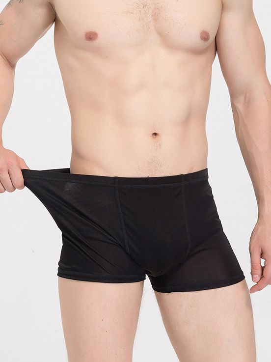 Men's Solid Color Mid-Waist Silk Boxer Shorts