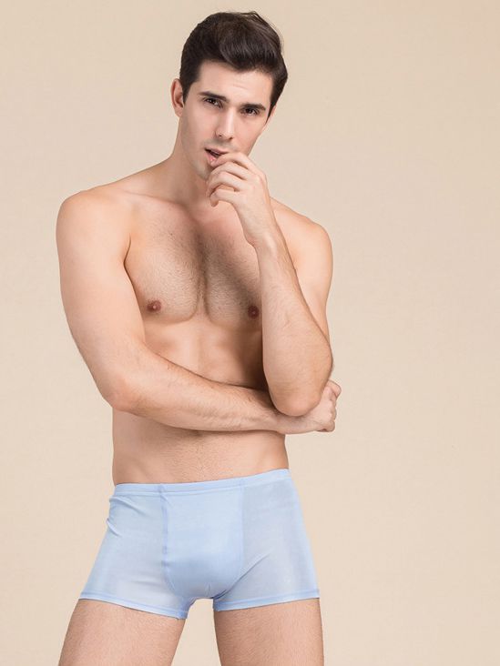 Men's Solid Color Mid-Waist Silk Boxer Shorts