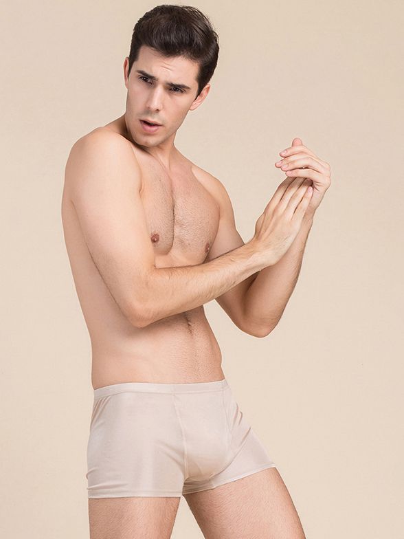 Men's Solid Color Mid-Waist Silk Boxer Shorts