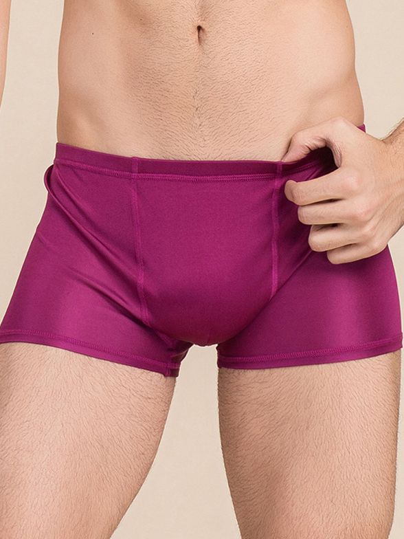 Men's Solid Color Mid-Waist Silk Boxer Shorts