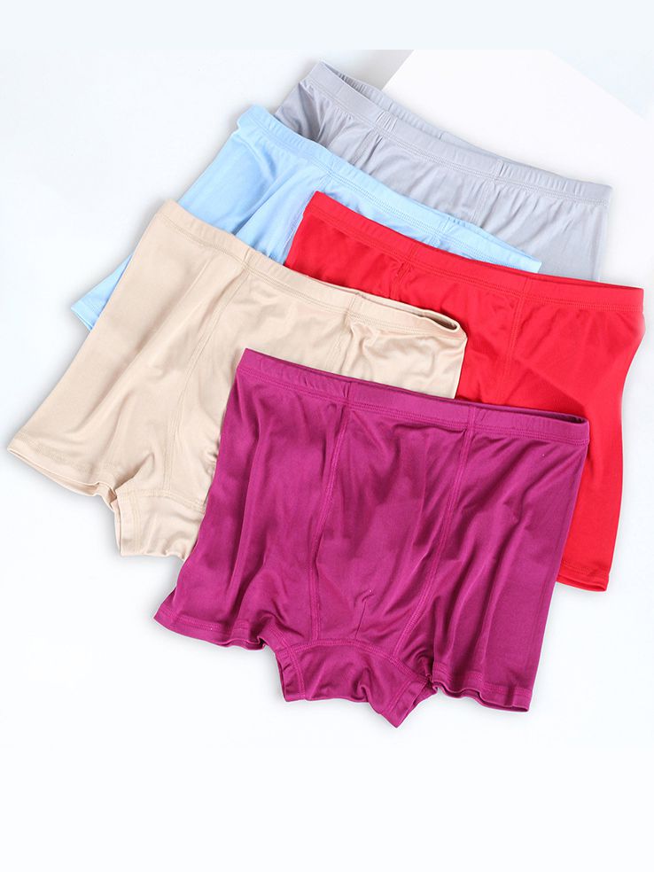 Men's Solid Color Mid-Waist Silk Boxer Shorts