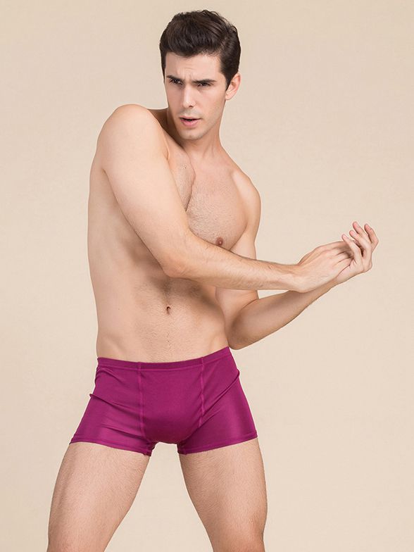 Men's Solid Color Mid-Waist Silk Boxer Shorts