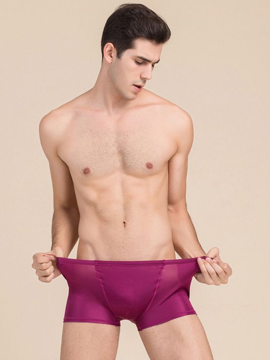 Men's Solid Color Mid-Waist Silk Boxer Shorts