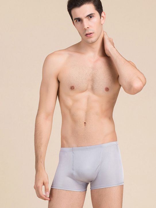 Men's Solid Color Mid-Waist Silk Boxer Shorts