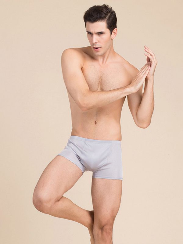 Men's Solid Color Mid-Waist Silk Boxer Shorts