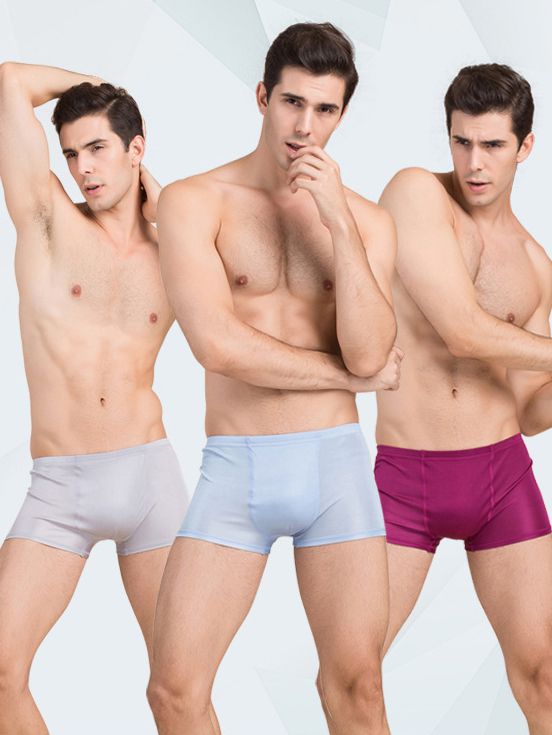 Men's Solid Color Mid-Waist Silk Boxer Shorts