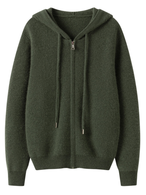 Long Sleeve Zip Hooded Pure Cashmere Cardigan Long Sleeve Zip Hooded Pure Cashmere Cardigan