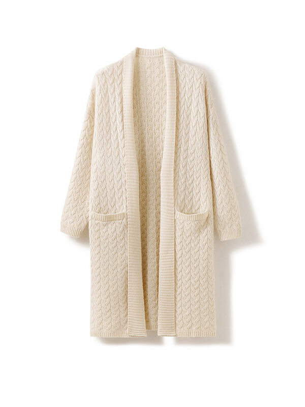 Women's 100% Cashmere Cable-Knit Open Front Cardigan