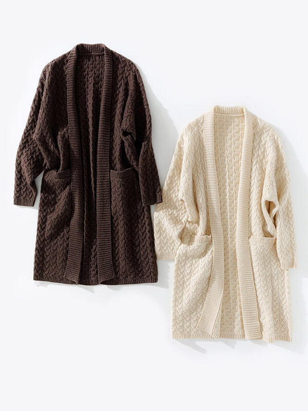 Women's 100% Cashmere Cable-Knit Open Front Cardigan