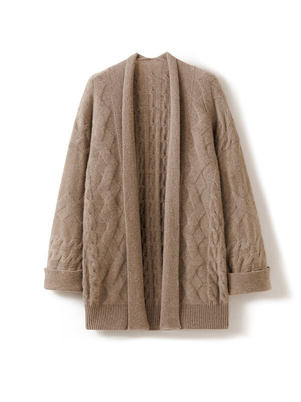 Women's Cable-Knit 100% Cashmere Long Sleeve Cardigan