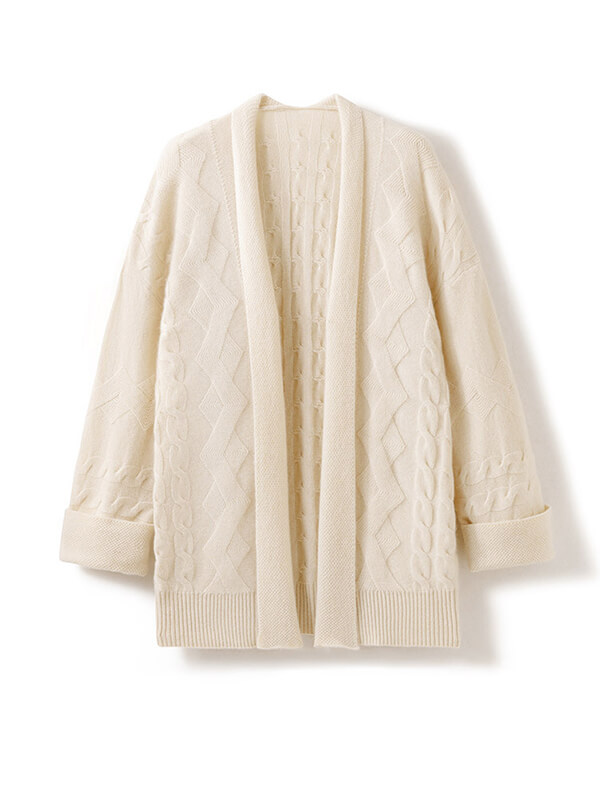 Women's Cable-Knit 100% Cashmere Long Sleeve Cardigan