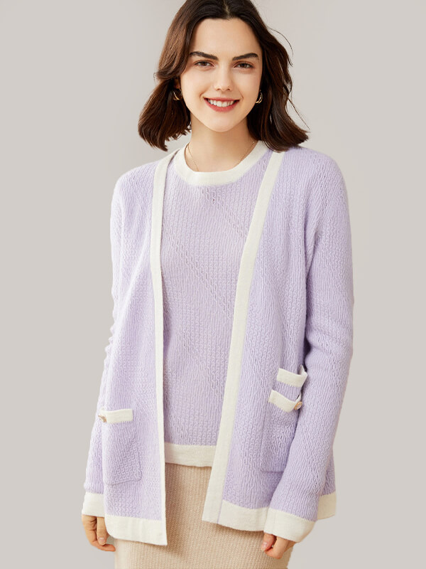 Fashion Contrast Color Cashmere Cable Knit Cardigan