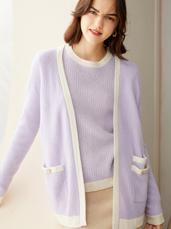 Fashion Contrast Color Cashmere Cable Knit Cardigan