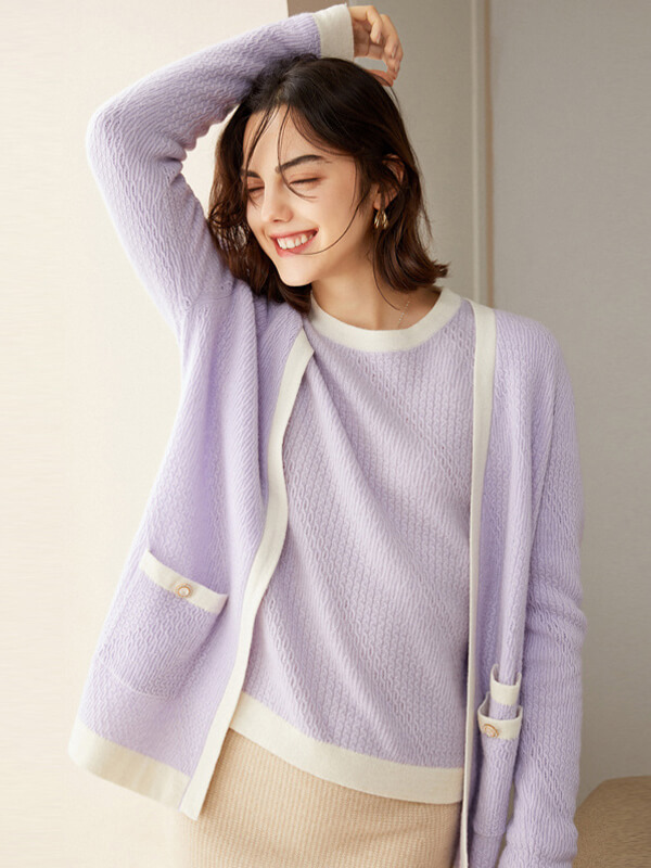 Fashion Contrast Color Cashmere Cable Knit Cardigan