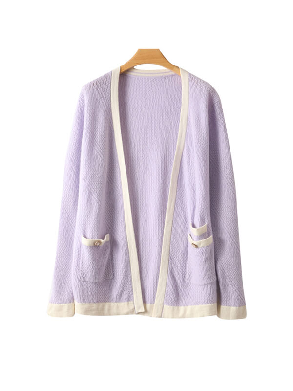 Fashion Contrast Color Cashmere Cable Knit Cardigan