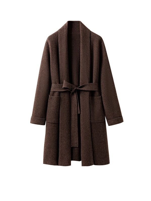 Long Belted Cashmere Cardigan For Women