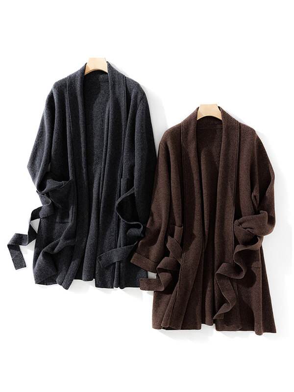 Long Belted Cashmere Cardigan For Women