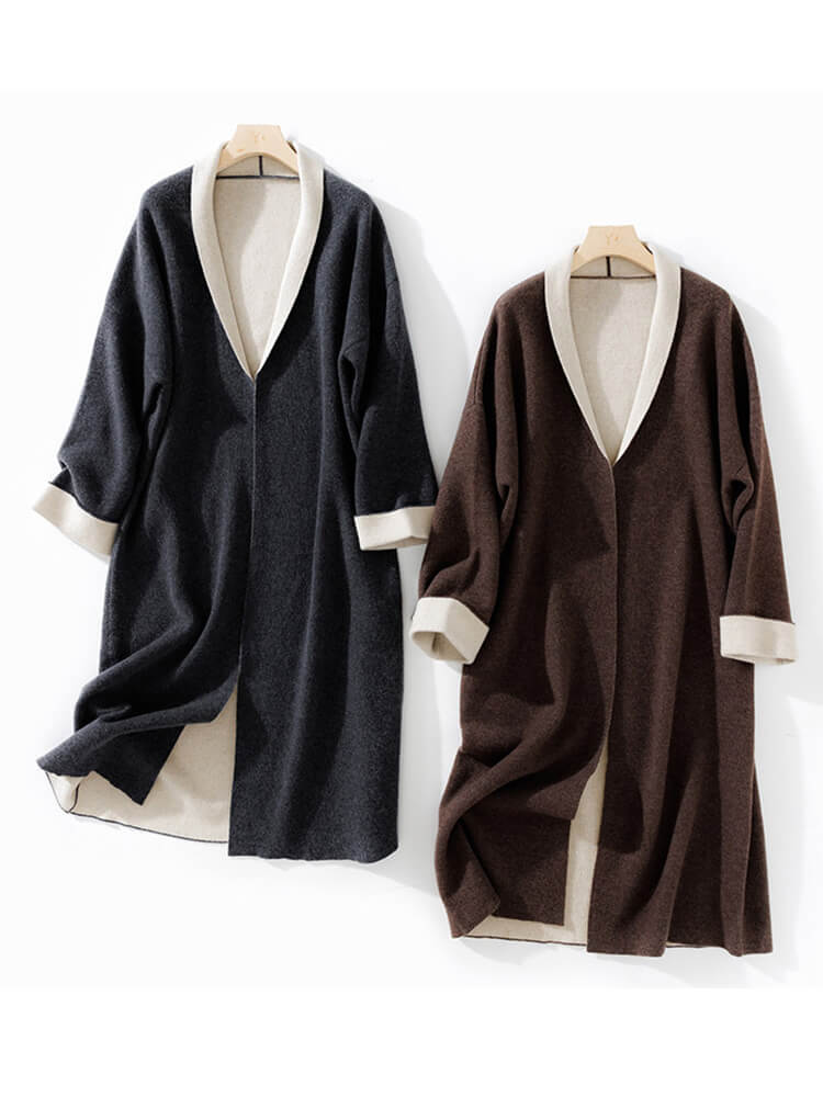 Open Front Belted Long Cashmere Cardigan for Women