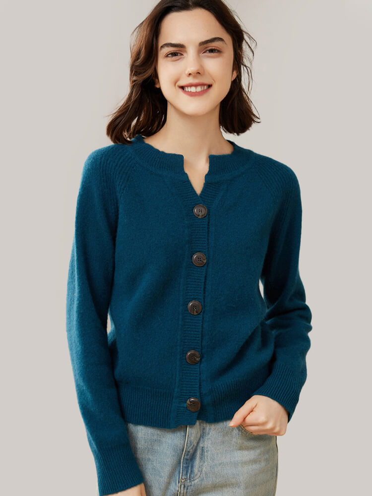 Raglan Sleeve V-Neck Button Front Cashmere Cardigan