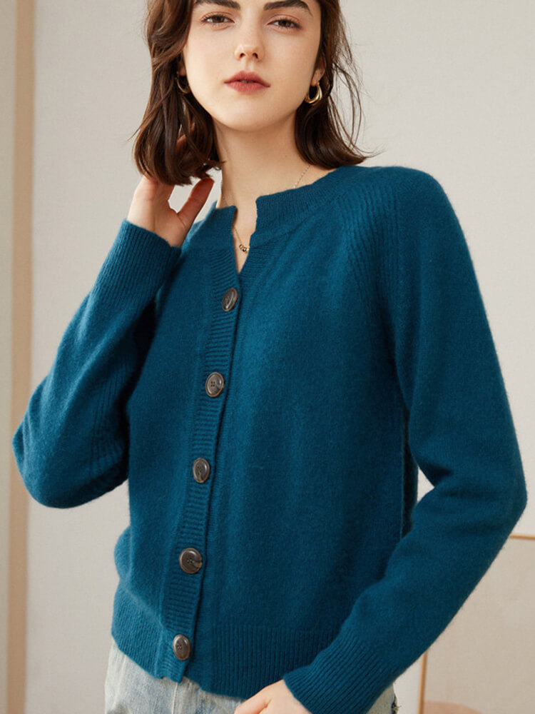 Raglan Sleeve V-Neck Button Front Cashmere Cardigan