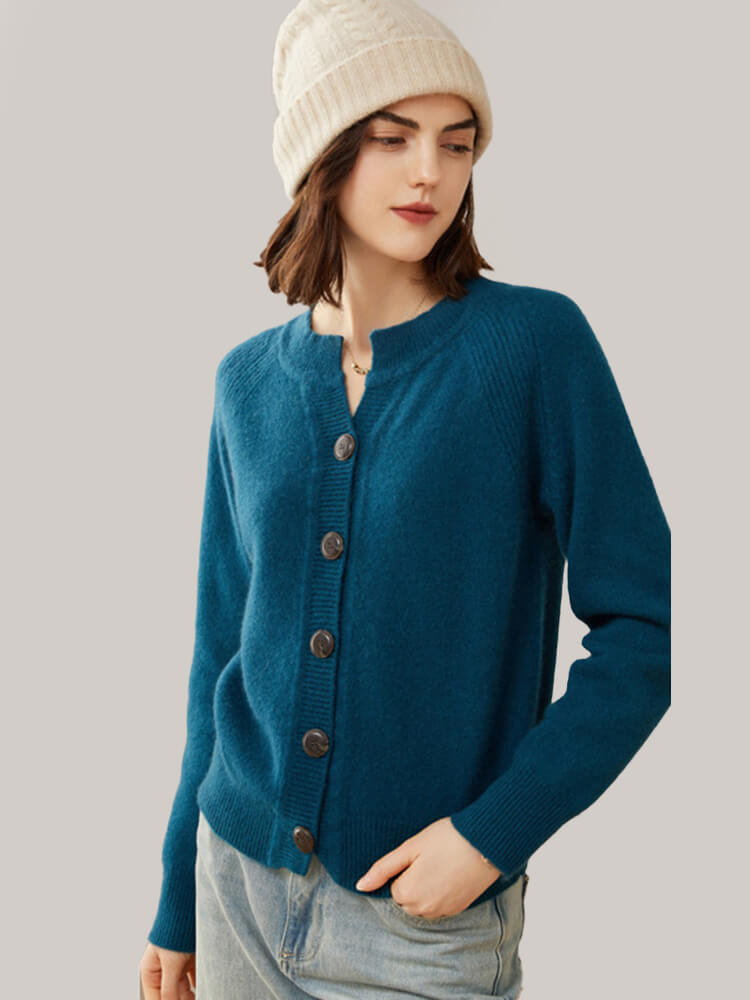 Raglan Sleeve V-Neck Button Front Cashmere Cardigan