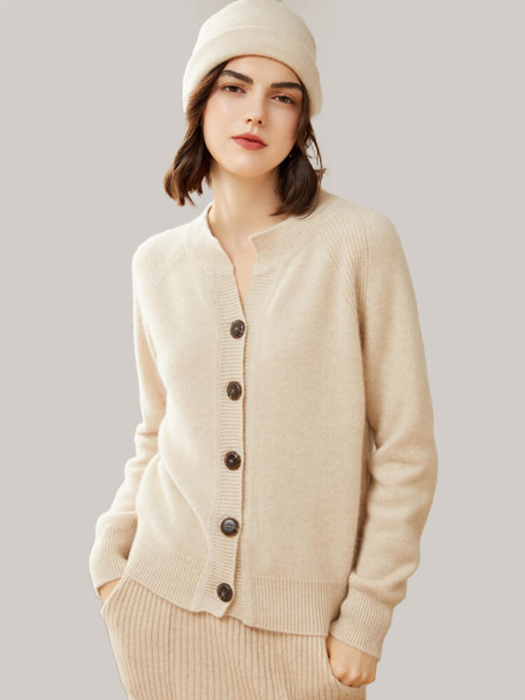 Raglan Sleeve V-Neck Button Front Cashmere Cardigan